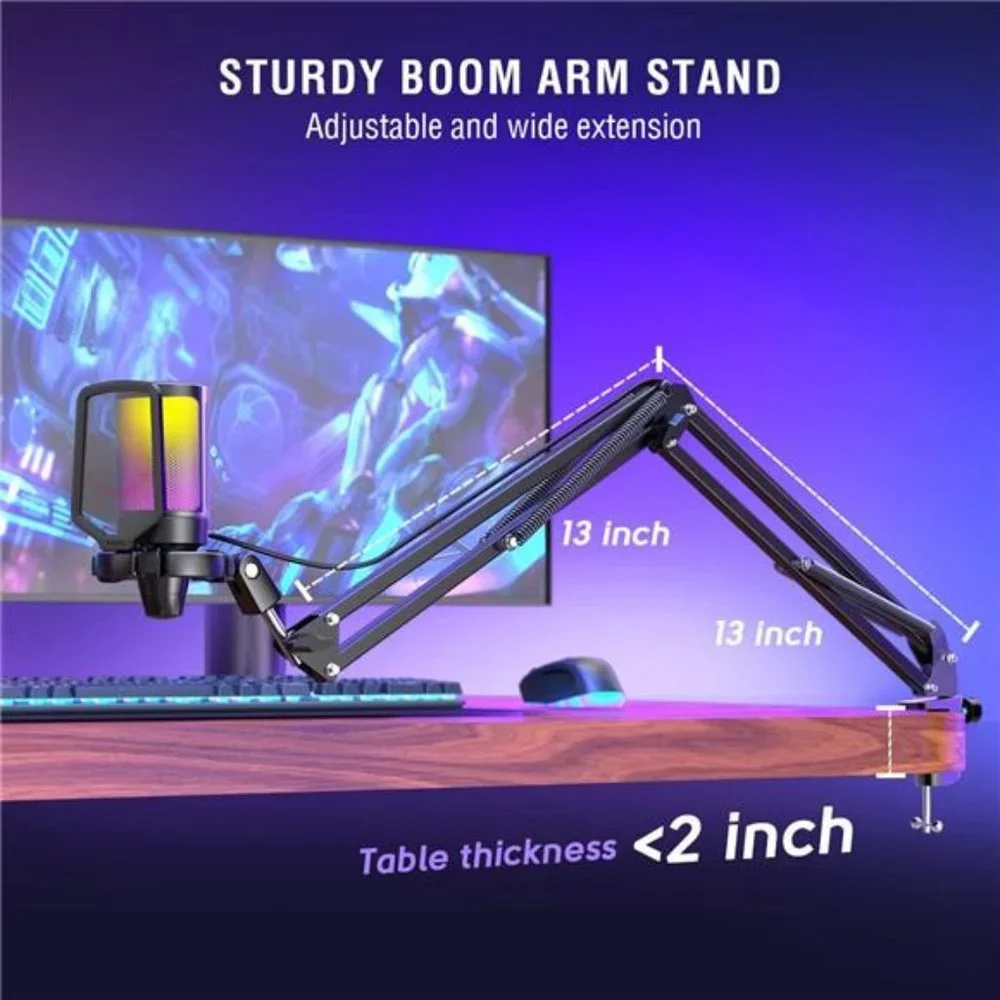 Gaming PC USB Microphone, Podcast Condenser Mic with Boom Arm, Pop Filter